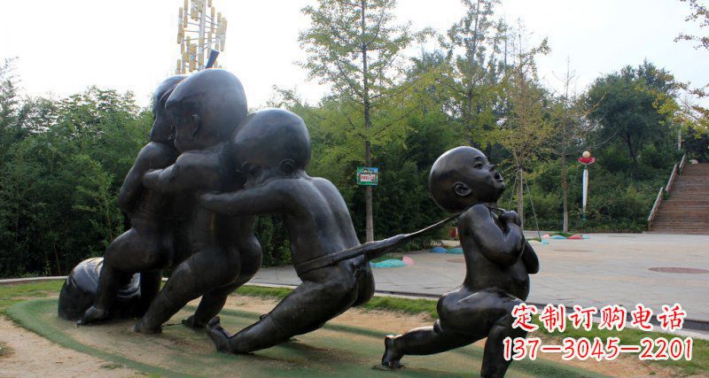 辽宁拔萝卜的小孩街边景观铜雕