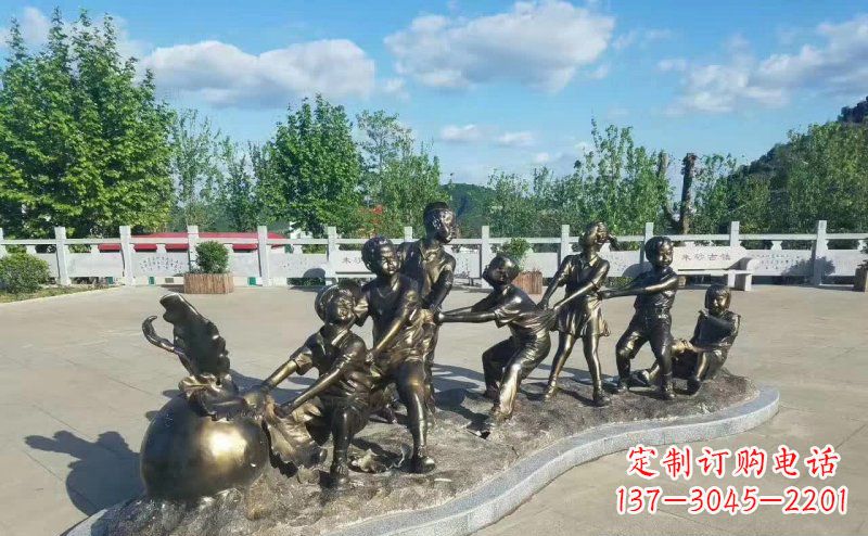 辽宁拔萝卜人物铜雕 (2)
