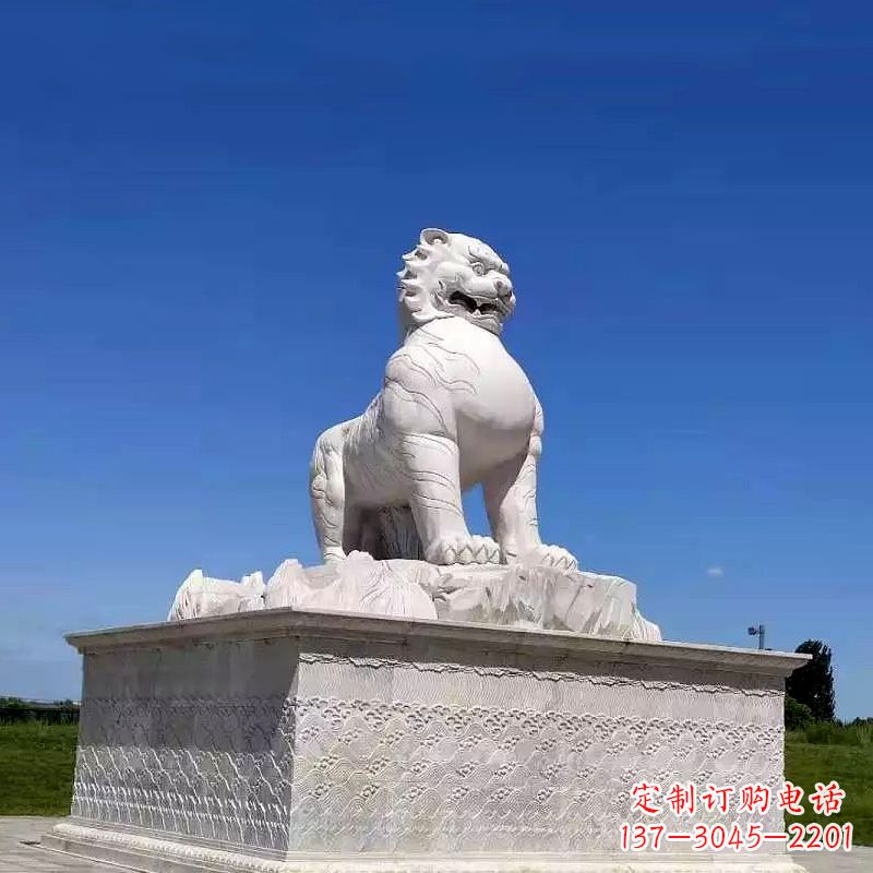 辽宁白虎汉白玉石雕-公园广场中国传统文化上古神兽雕塑摆件