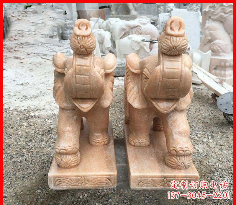 辽宁鼻卷绣球的小象石雕