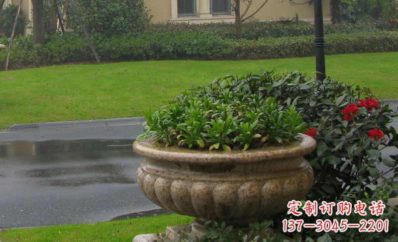 辽宁别墅景观大理石花盆石雕 (4)