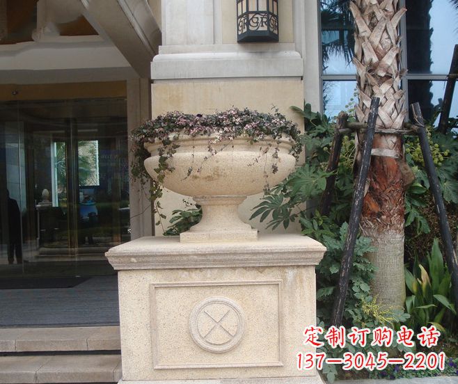 辽宁别墅景观大理石花盆石雕 (6)