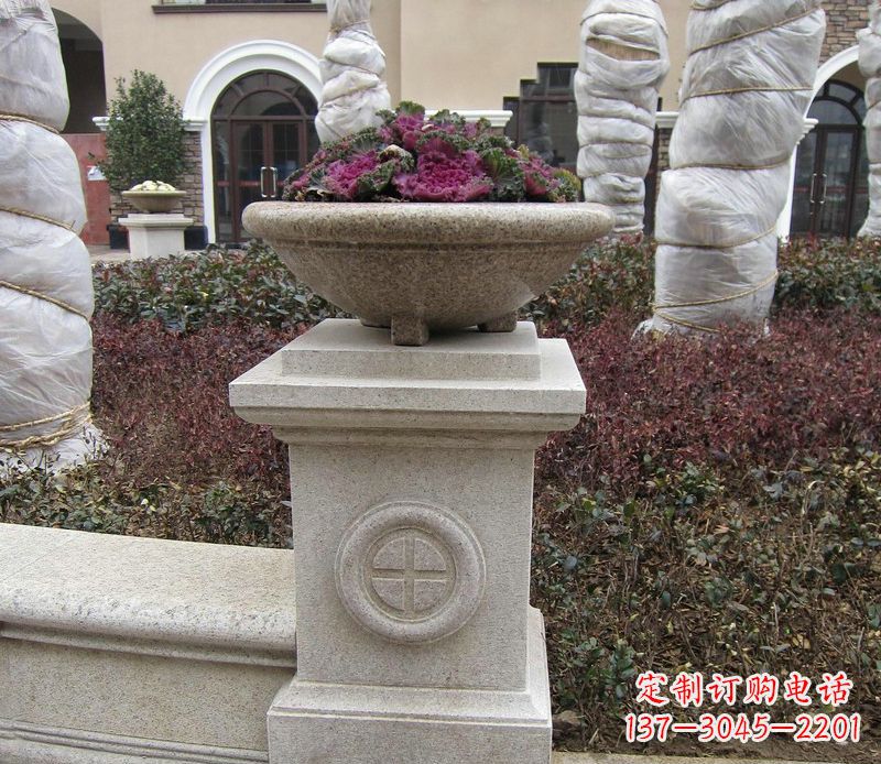 辽宁别墅景观大理石花盆石雕_2
