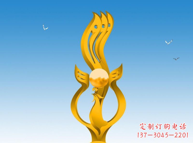 辽宁不锈钢凤凰雕塑灿烂外形,精美艺术