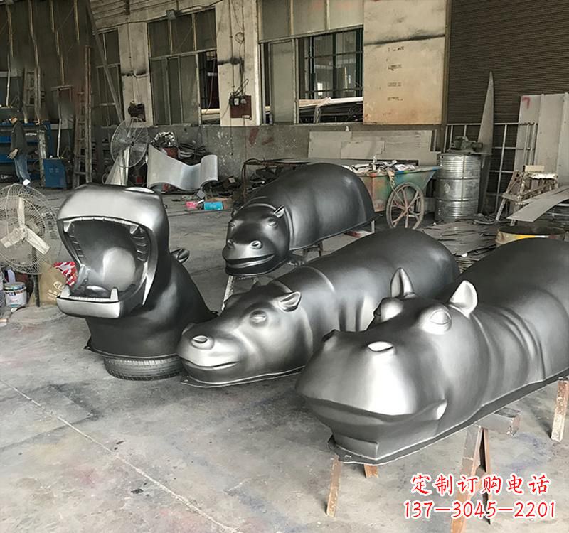 辽宁静态之美22英寸不锈钢河马雕塑