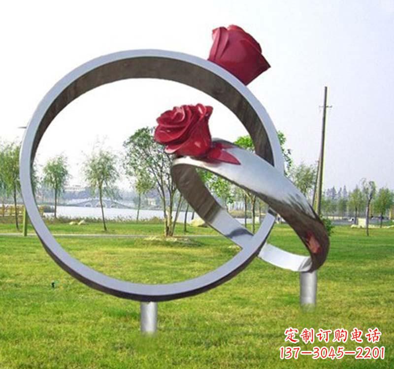 辽宁精美不锈钢玫瑰戒指雕塑