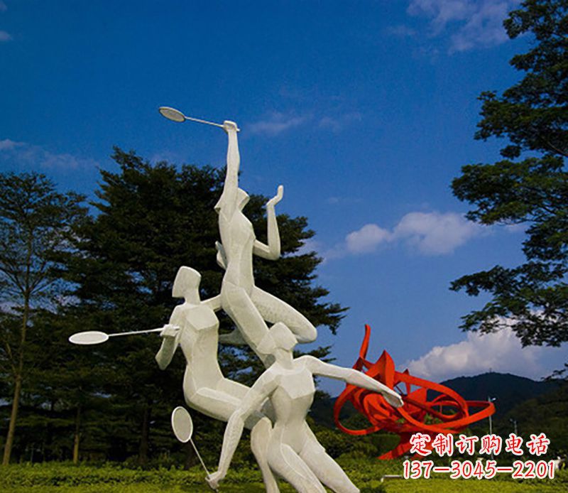 辽宁不锈钢羽毛球雕塑精美线条展现体育热情