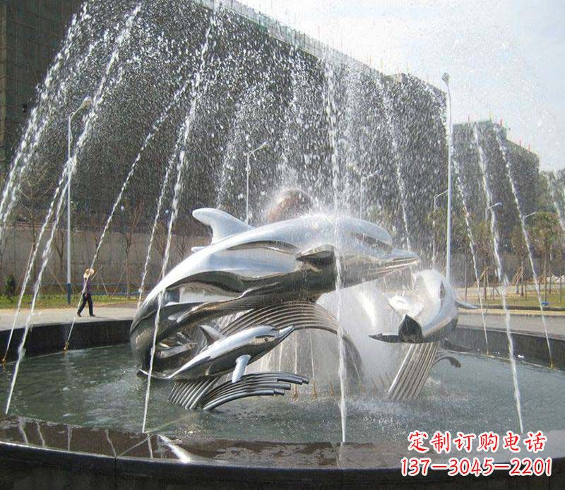 辽宁不锈钢商场大型景观鱼喷泉展现雕塑之美