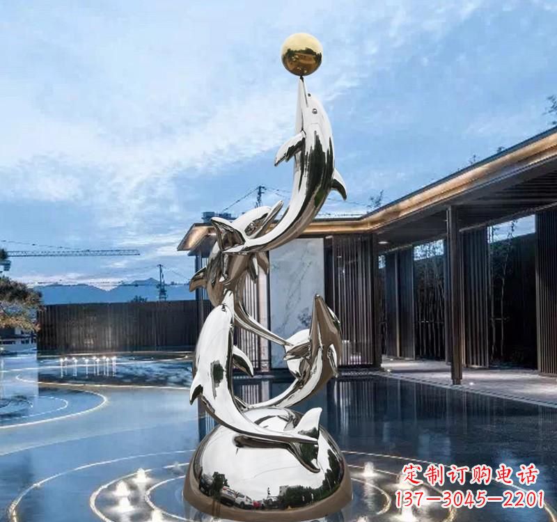 辽宁海豚的优雅身姿——不锈钢水景雕塑