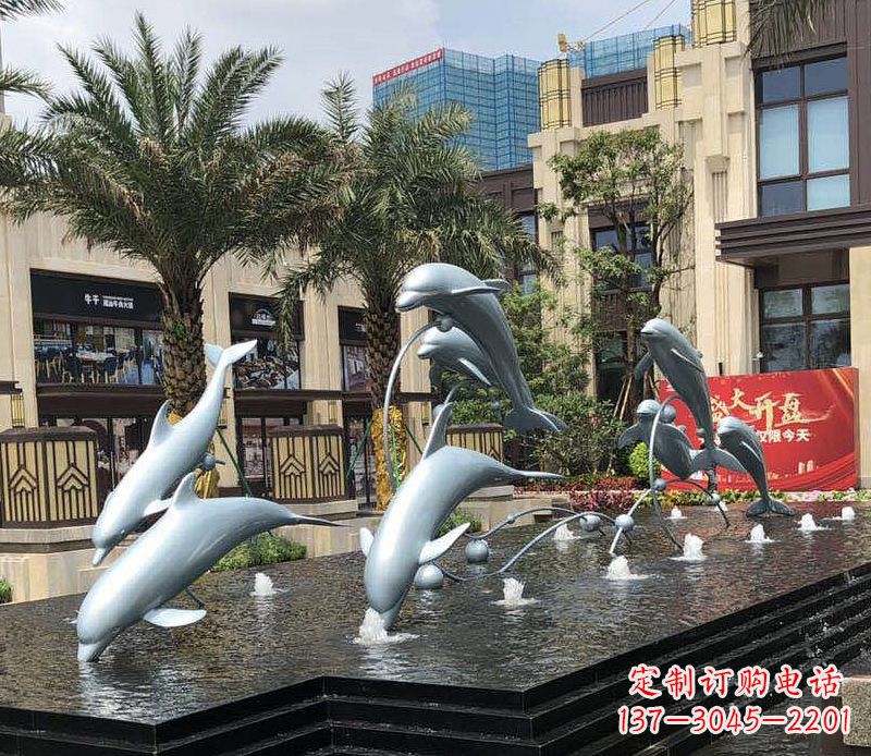辽宁不锈钢海豚跳跃喷泉雕塑美丽的艺术装置