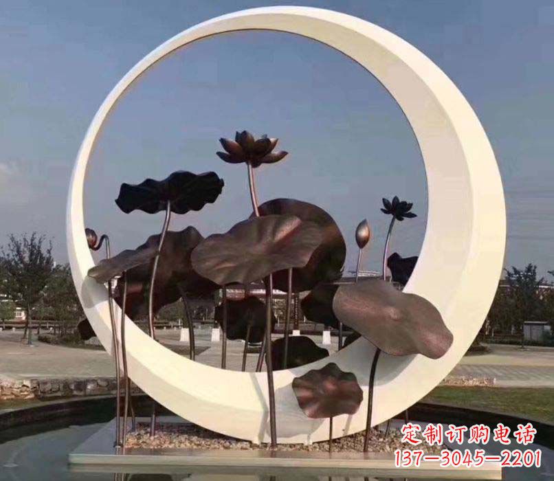 辽宁环绕荷香不锈钢圆环雕塑