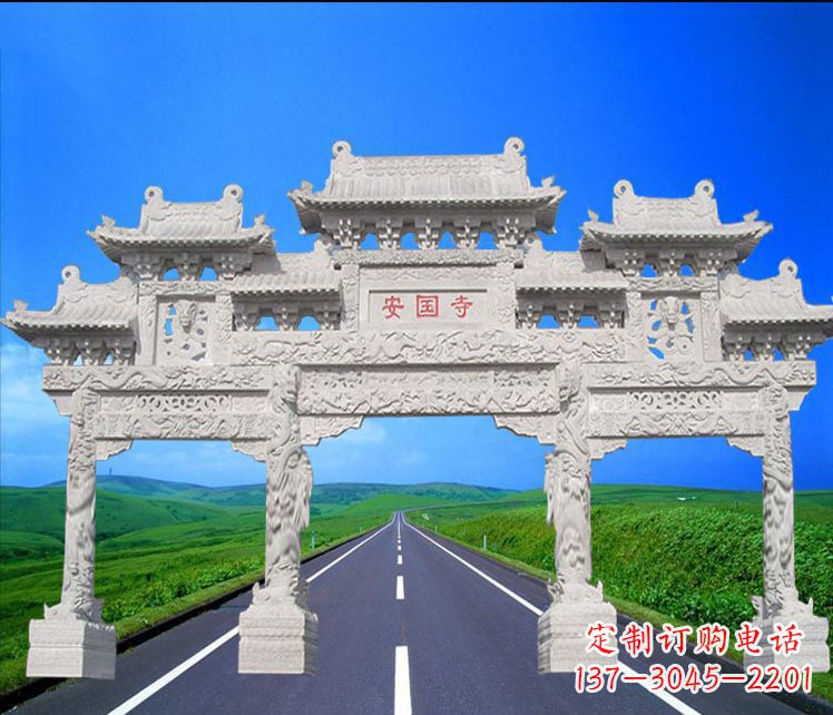 辽宁城市中的石雕牌坊雕塑