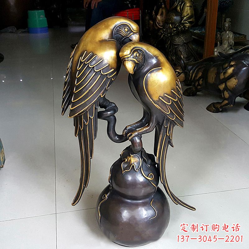 辽宁铸造纯铜鹦鹉雕塑