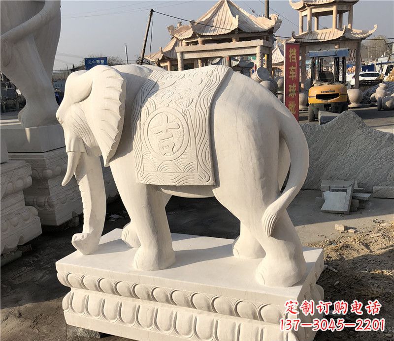 辽宁大理石卷鼻如意大象雕塑