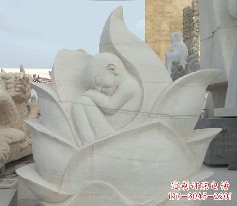辽宁精美大理石莲花婴儿石雕