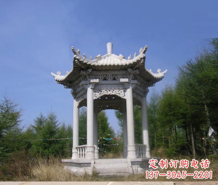 辽宁精美大理石六角石凉亭雕塑