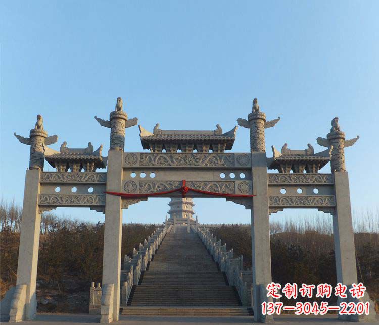 辽宁精美大理石三门牌坊雕塑
