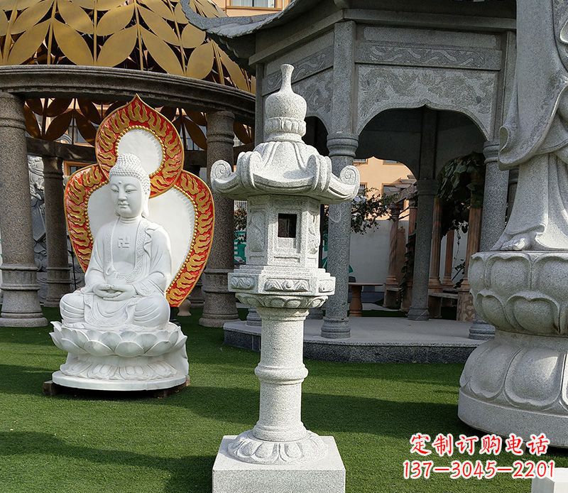 辽宁独特的大理石石灯笼寺庙石雕