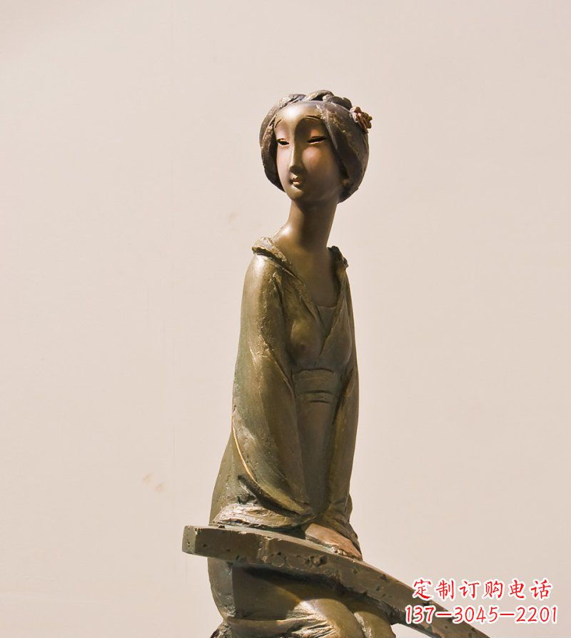 辽宁古筝女人铜雕古代人物雕塑