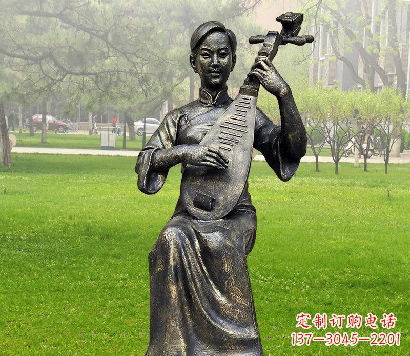 辽宁高质量青铜人物弹琵琶雕塑