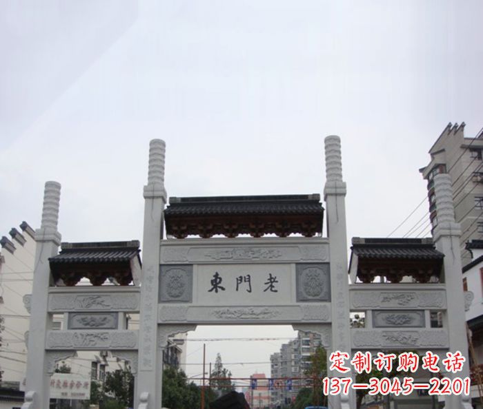 辽宁精美三门石牌坊雕塑