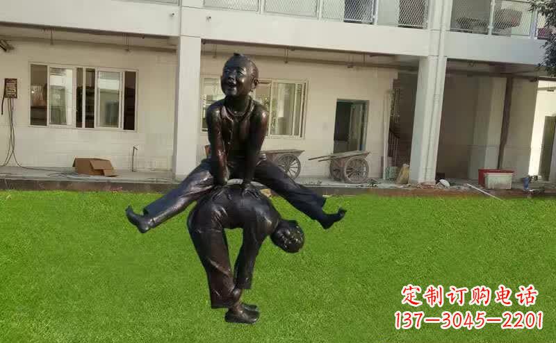 辽宁卡通青少年跳马铜雕塑