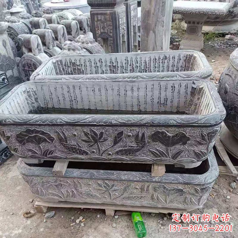辽宁方形石槽雕塑,打造完美家庭养鱼石缸