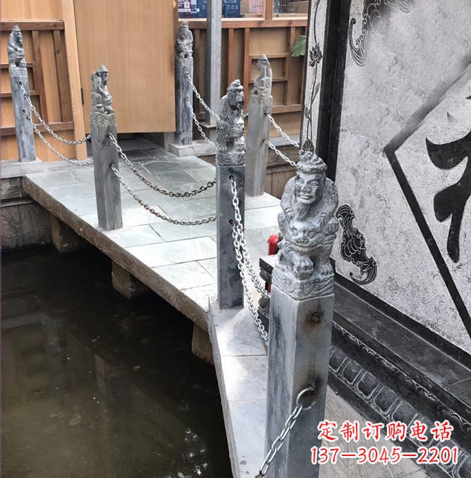 辽宁典雅传统的仿古胡人拴马石栏杆雕塑