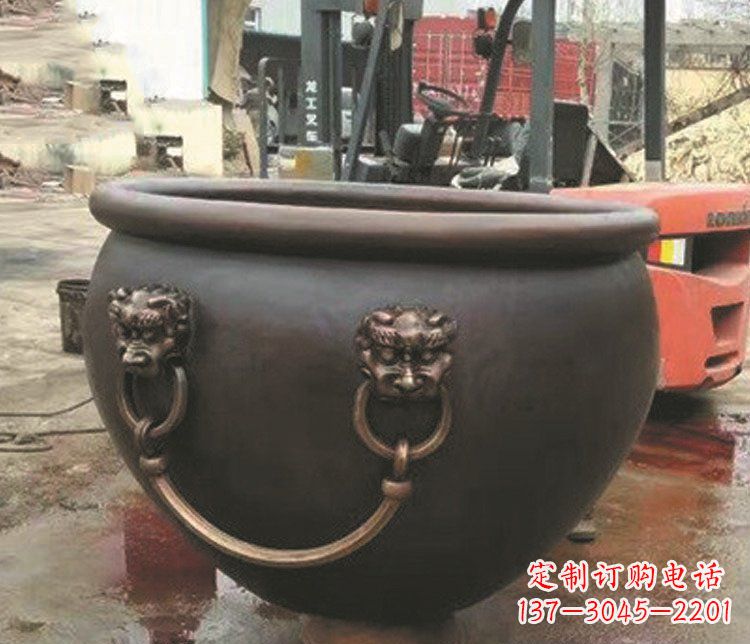辽宁非凡形态的铜雕狮子头水缸