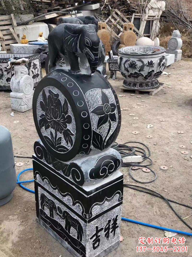 辽宁仿古小象抱鼓石雕塑