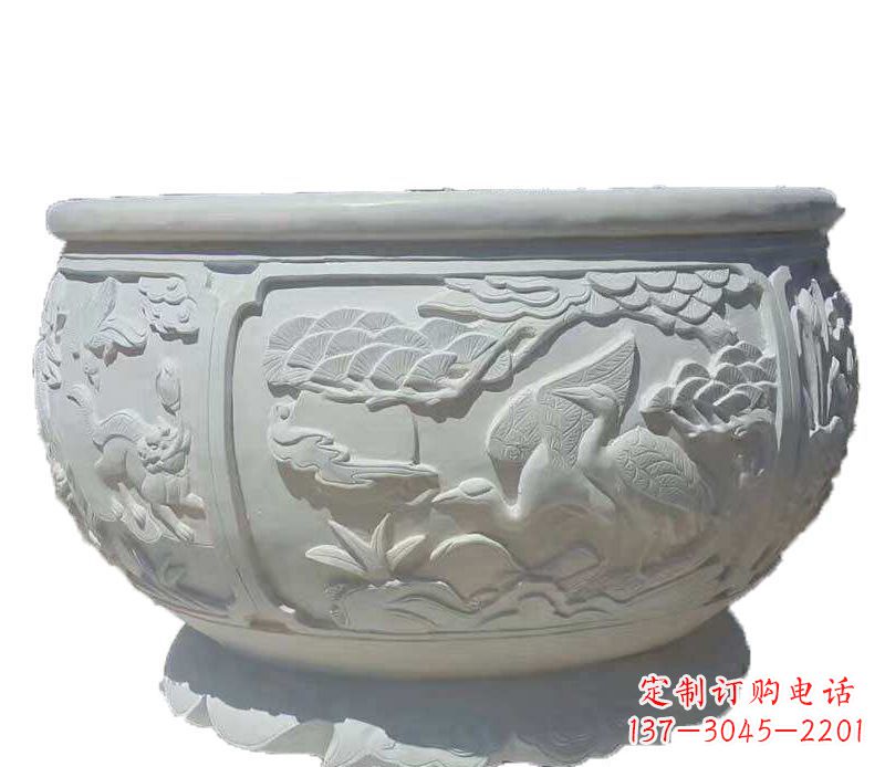 辽宁精美仿古鱼缸石雕花盆雕塑