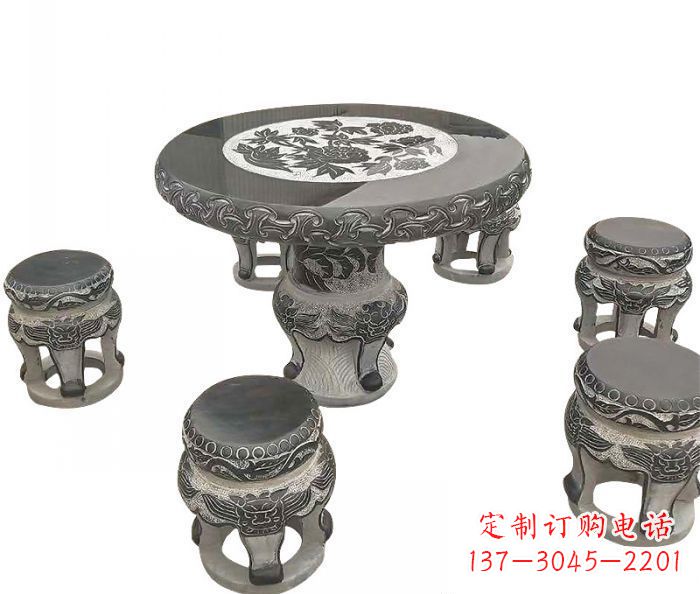 辽宁仿古圆形石桌凳雕塑