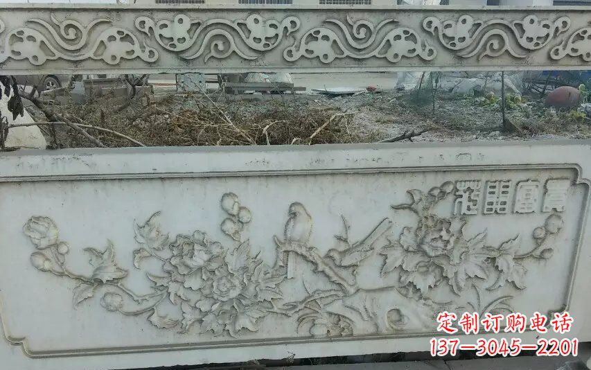 辽宁中领雕塑手工制作富贵花开石浮雕栏板