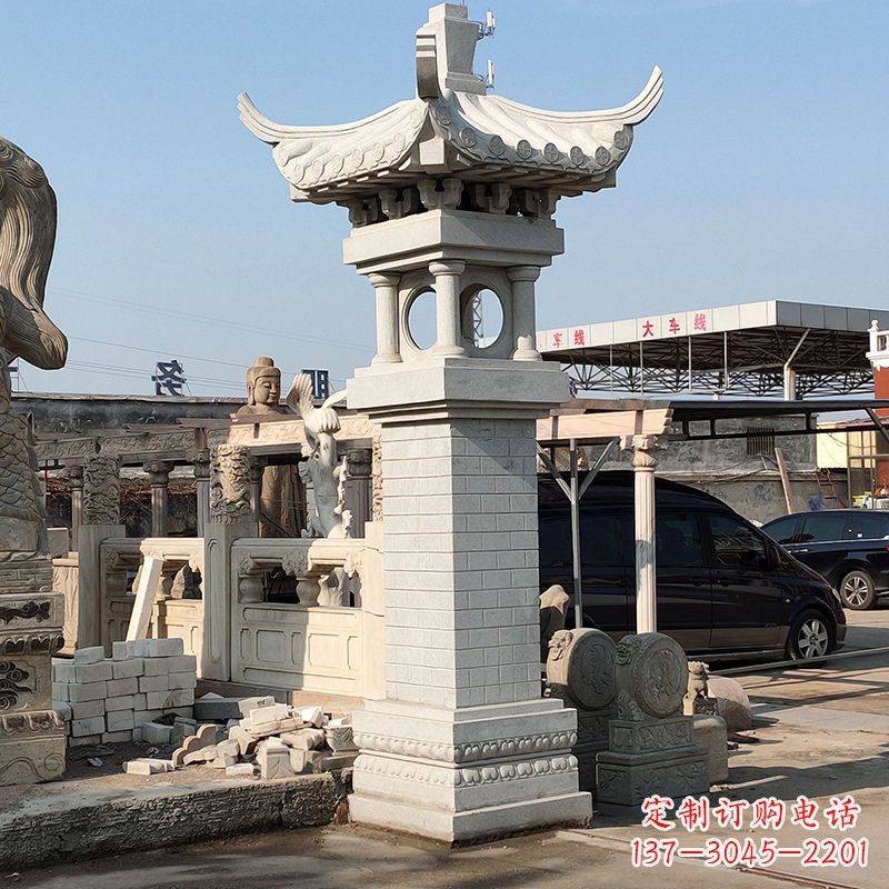 辽宁高墩中式石雕灯笼美观厚重的传统中国风雕塑