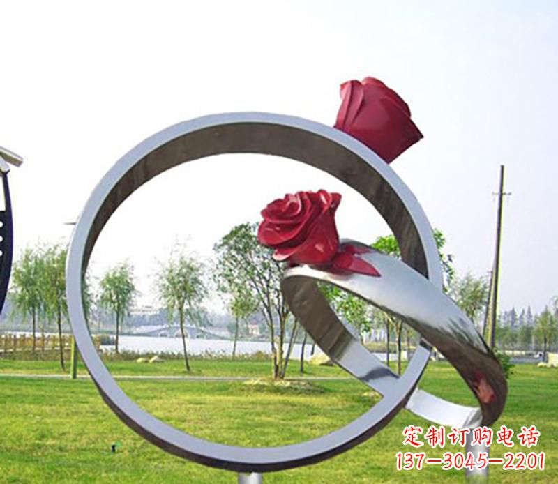 辽宁不锈钢景观婚戒雕塑