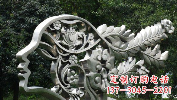 辽宁高雅美貌不锈钢美女头象雕塑