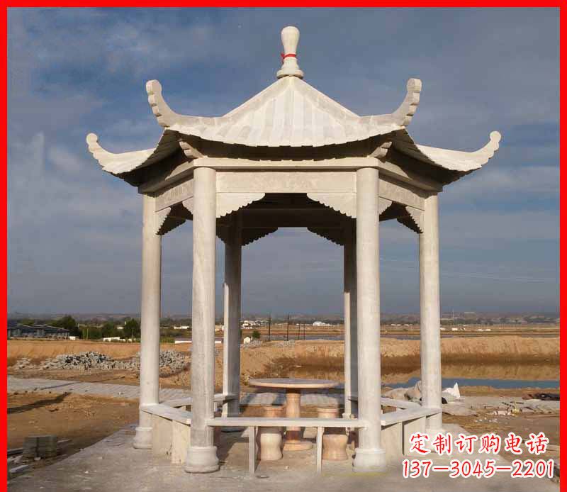 辽宁公园大理石六角石雕凉亭 (2)