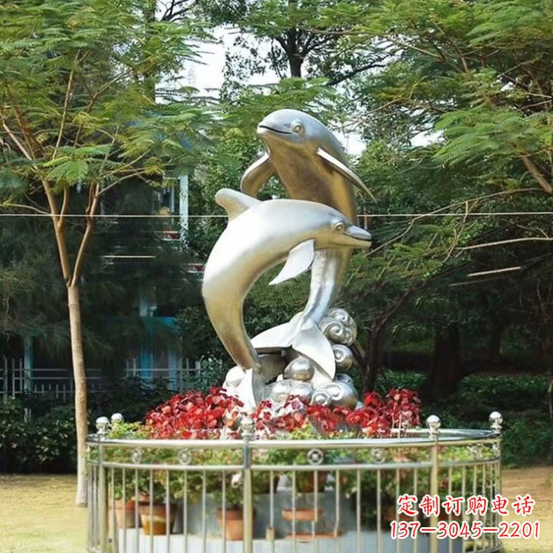 辽宁公园动物海豚不锈钢景观雕塑