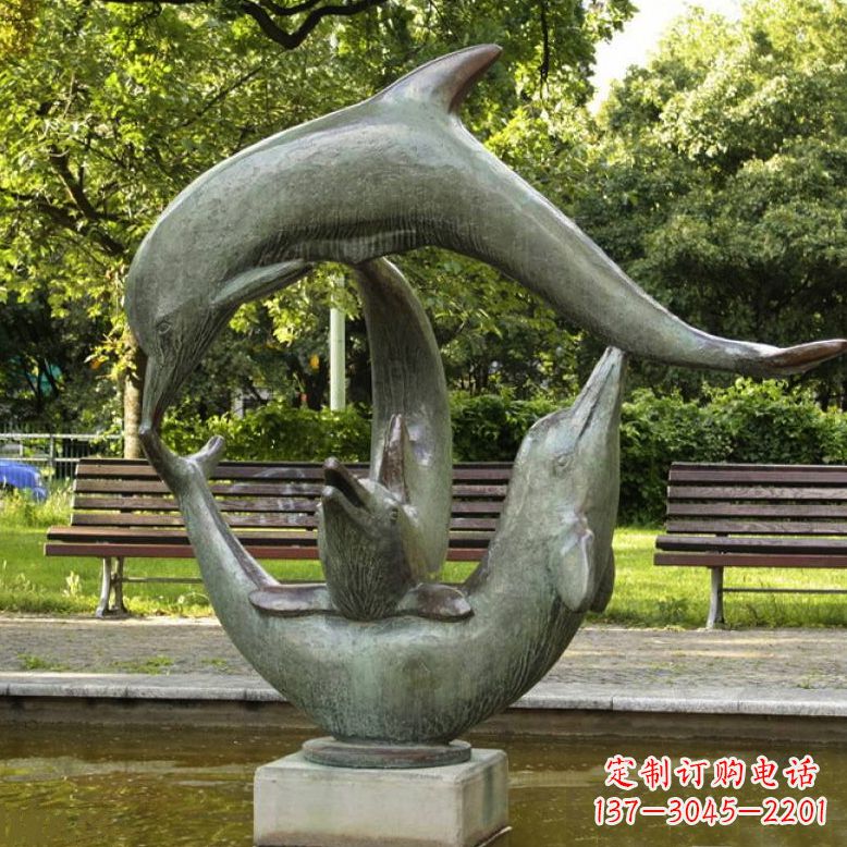 辽宁公园海豚水景景观铜雕喷泉