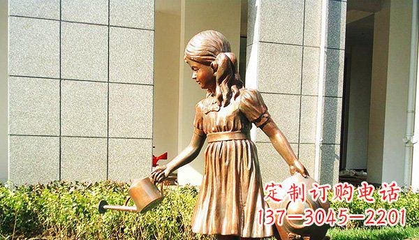 辽宁可爱的公园小女孩铜雕