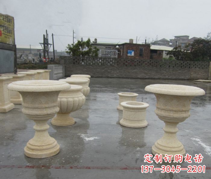 辽宁完美绽放——大理石花盆石雕