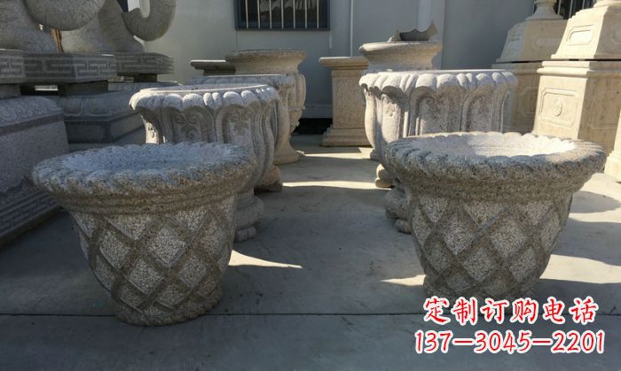辽宁公园景观花篮式花盆石雕 (2)