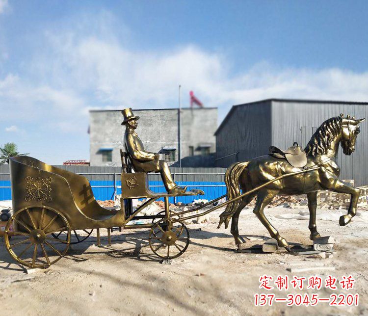 辽宁公园景观坐着马车的人物铜雕