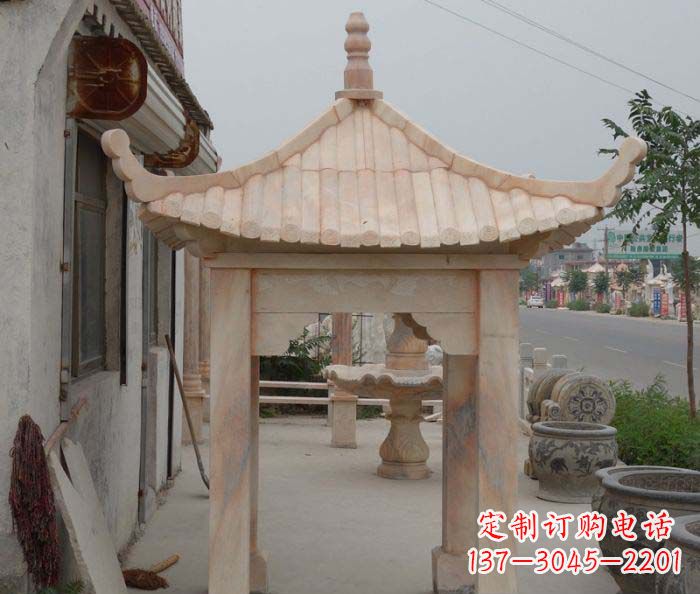 辽宁精美红六角石凉亭雕塑