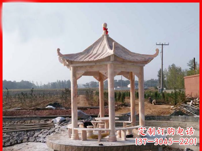 辽宁享受晚霞红,迎接舒适凉亭雕塑