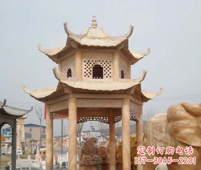 辽宁红双层六角石凉亭雕塑