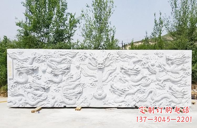 辽宁专为公园园林打造的汉白玉九龙壁雕塑