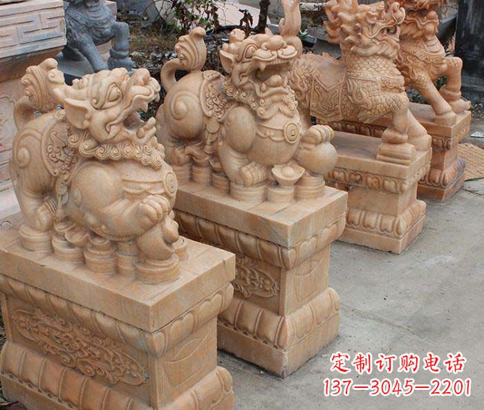 辽宁中领雕塑-古代神兽晚霞红貔貅石雕