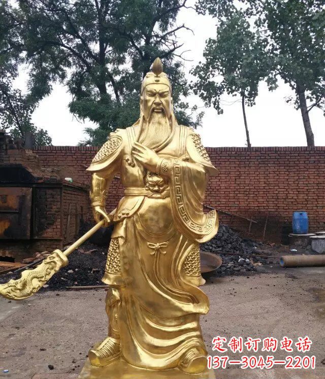 辽宁关公提刀武财神铜雕,展现神秘而又令人敬畏的力量