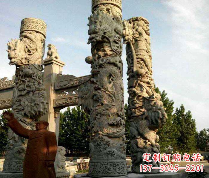 辽宁广场景观大理石龙柱石雕